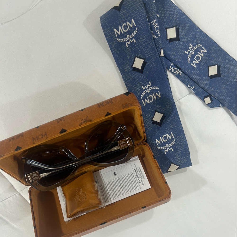 MCM light blue sunglasses and scarf set.